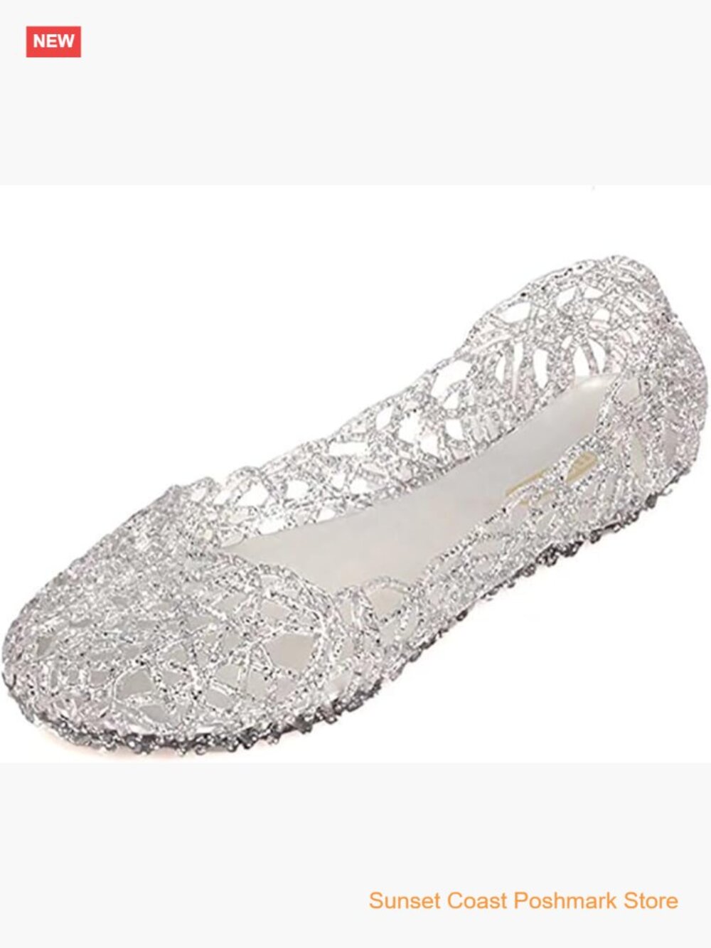 Women's PVC Jelly Ballet Flats Slip On Flats Loafers Hollow Out Glitter